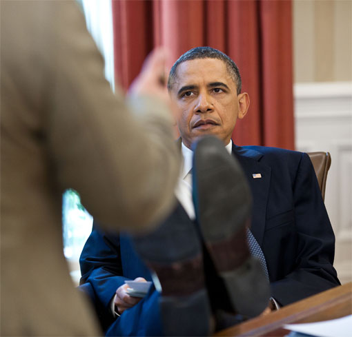 Barack Obama, putting his feet up on furniture in the White House